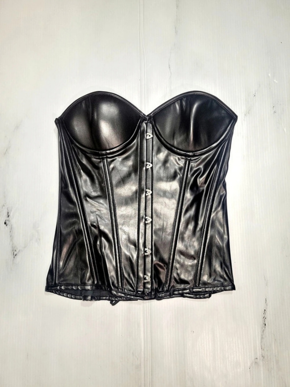 Daisy Corsets Lavish Black Faux Leather Lace-Up Bustier Top XL